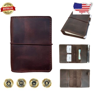 Dunkelbraunes Leder Reisepass Notizbuch, Reißverschluss, 4 elastische Stränge - Bild 1 von 11