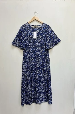 Women’s Long Tall Sally Midi Dress Size UK 16 Blue White Floral Flutter Sleeve - Image 1 of 4