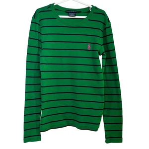 Ralph Lauren Sport Long Sleeve T-Shirt Youth Girls Small Green Blue Pink Pony - Picture 1 of 4