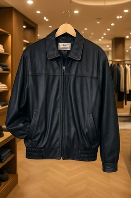 Jaqueta de couro vintage azul marinho manteiga tamanho M - Imagem 1 de 4