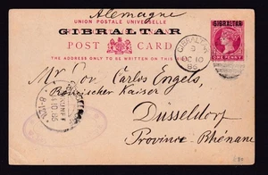 Gibraltar QV 1886 St Vincent 1d overprint stationery card used to Germany duplex - Picture 1 of 2