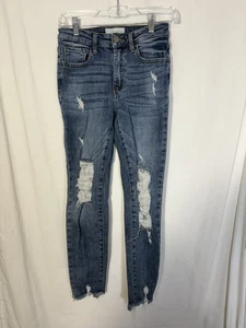 Risen Cropped Denim Jeans. Distressed Hems. Size 5/27 - Picture 1 of 8