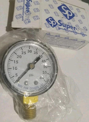Replacement Pressure Guage Super Pro 0-60 PSI 2" Plastic Case 1/4" MIP BTM - Image 1 of 4