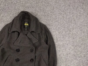 Vintage Stussy Double Breasted Peacoat Gray Logo Wool Jacket - Picture 1 of 12