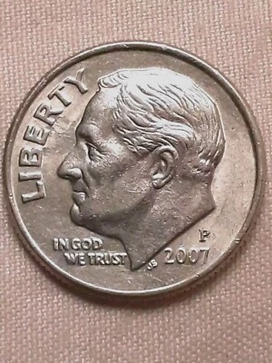 2007-P Roosevelt Dime 10 Cent Die Clash FB Almost Uncirculated Coin - Image 1 of 4