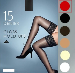 1/3/6 Pairs Womens Ladies 15 Denier Lace Top Glossy Hold Ups Fits Shoe Size 4-7 - Picture 1 of 5