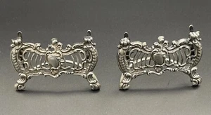 Pair Of English Sterling Silver Scroll Form Place Card Holders William Comyns - Picture 1 of 11