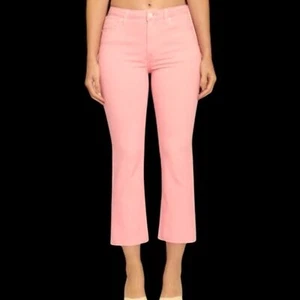 Juniors Eunina Emery Barbie pink high rise cropped bootcut jeans NWT size 5/27 - Picture 1 of 11