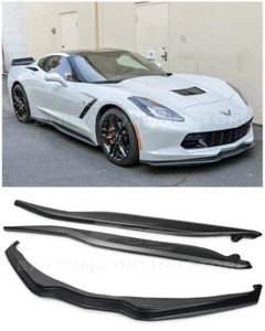 For 14-19 Corvette C7 | Z06 PRIMER BLACK Front Lip Splitter & Side Skirts Pair - Picture 1 of 12