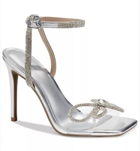 INC Womens Liively Silver Rhinestone Bow Square Toe Heels Shoes Sz.11 BHFO 5929 - Picture 1 of 4