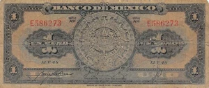 Mexico 1 Peso 22.12.1948 Series AH Prefix E Circulated Banknote LBJ - Picture 1 of 2