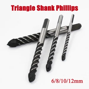 Carbide Triangle Shank Phillips Triangle Drill Bit Set Glass/Tile/Plastic/Wood - Picture 1 of 6