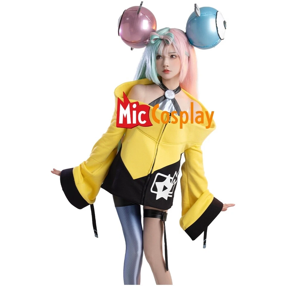 Damen Iono Cosplay Kostüm Neckholder bauchfreies Oberteil und Jacke mit Socken und Beinring - Bild 1 von 4