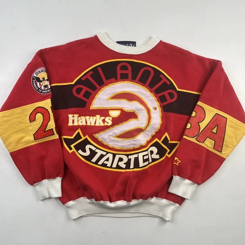 Vintage Starter Atlanta Hawks 80's Pullover Crewneck Sweater Sz L All Over Print Cover