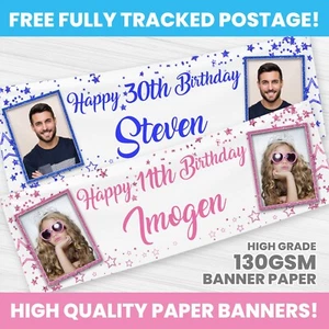PERSONALISED PHOTO BIRTHDAY BANNER ANY NAME PARTY STARS DECORATION - Picture 1 of 7