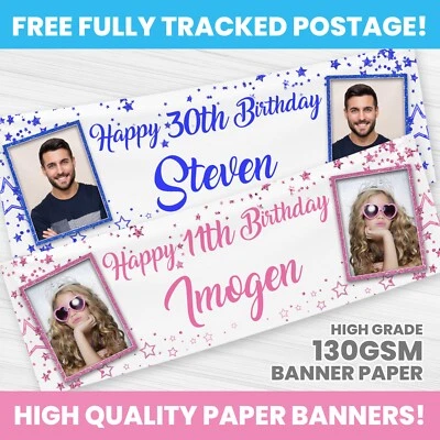 PERSONALISED PHOTO BIRTHDAY BANNER ANY NAME PARTY STARS DECORATION - Image 1 of 4
