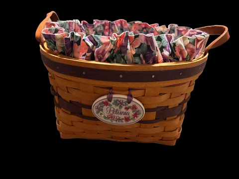 1997 LONGABERGER PETUNIA BASKET WITH LINERS & PETUNIA CHARM  - NEW ! Cover