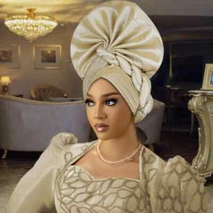 Nigerian Gele Headtie Aso Oke 2025 High Quality African Aso Oke Gele Already Mad - Picture 1 of 34