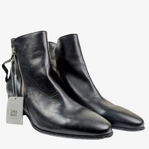 ZARA: Schwarze Lederstiefel mit Blockabsatz und Reißverschlüssen: UK7: WAR: 79€!! - Bild 1 von 2