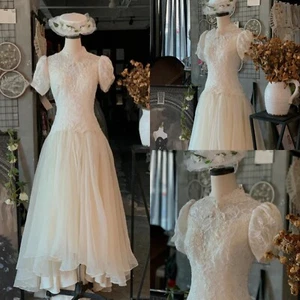 Victorian Wedding Dresses Vintage Lace A Line Short Sleeves 1960s Bridal Gowns - Picture 1 of 10