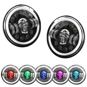 1PAIR 7"INCH LED HEADLIGHT SKULL HEAD ROUND LAMP FOR JEEP WRANGLER JK LJ TJ 240W - Imagen 1 de 17