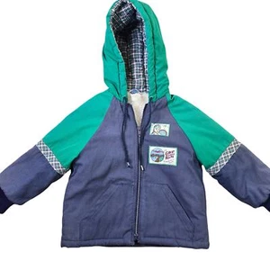 Vintage Oshkosh B' Gosh Hooded Jacket Toddler 2T Sherpa Lined Full Zip Airplane - Picture 1 of 13