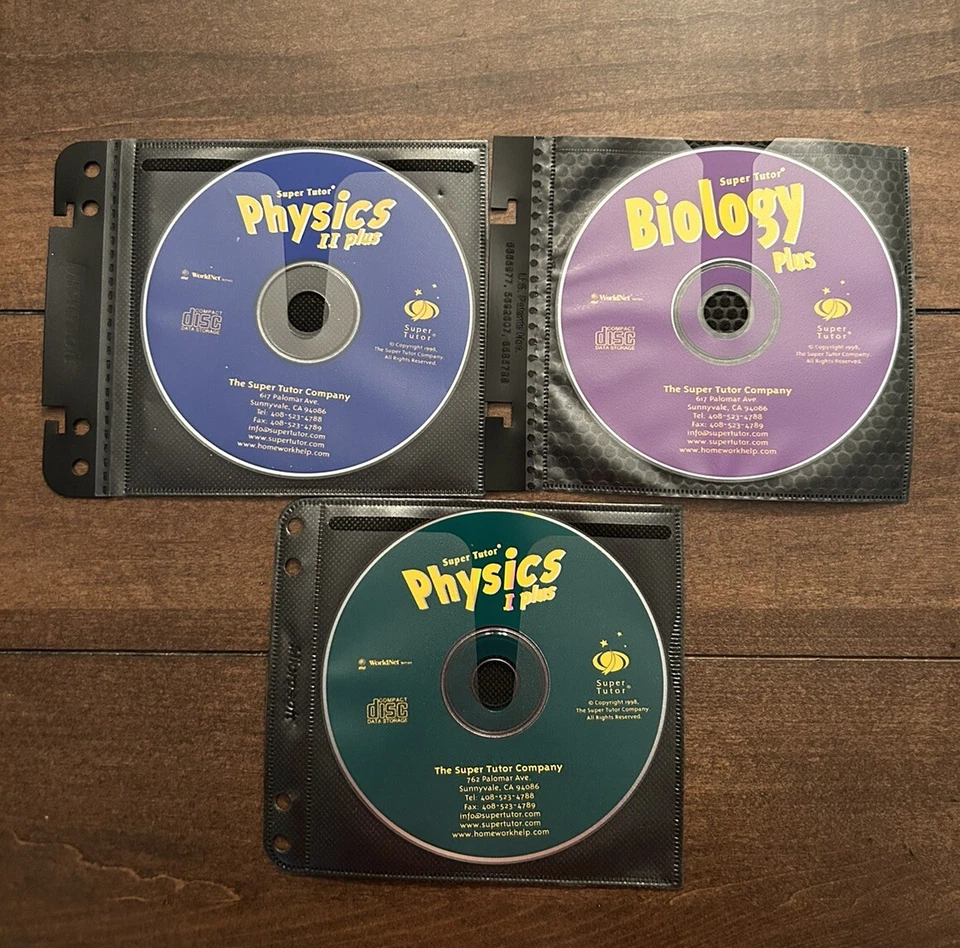 Vintage Windows BIOLOGY PLUS PHYSICS 1 & 2 CD ROM SUPER TUTOR LEARNING Lot Of 3 - Image 1 of 1