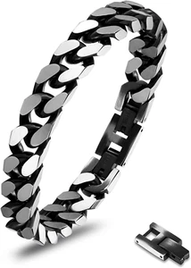 LUCKY2+7 Black Bracelets Stainless Steel Magnetic Clasp - Picture 1 of 6