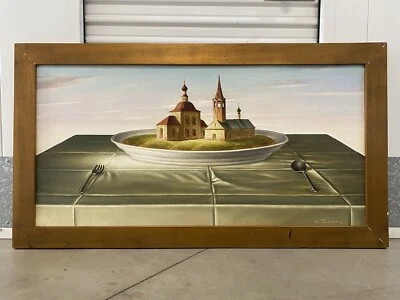 🔥 Fine Vintage Modern Russian Surrealist City Oil Painting, Grigorovich 1997 - Image 1 of 4