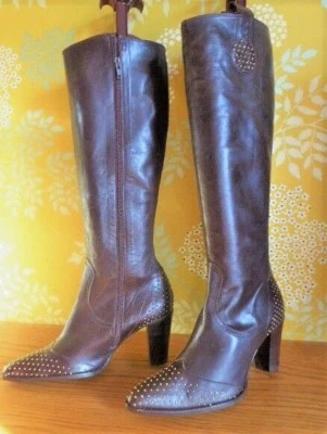 SANCHE DE LA ROSA bottes santiag cuir clouté marron T 38 Parfait état  - Photo 1/4