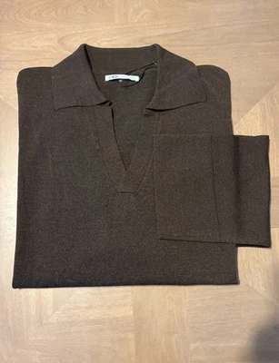 Zara V-воротник длинным широким рукавом свитер-поло Sz L вискоза хлопок темно-коричневый - Изображение 1 из 4