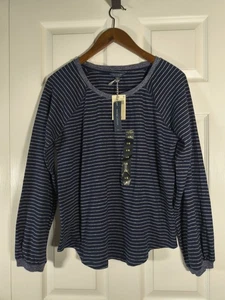 New Lucky Brand Womens L Long Sleeve Tee Striped Blue White Shirt - Picture 1 of 4