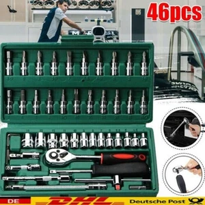 46 tlg Steckschlüssel Satz Set 1/4" Knarrenkasten Ratschenkasten Nusssätze Tool - Bild 1 von 18