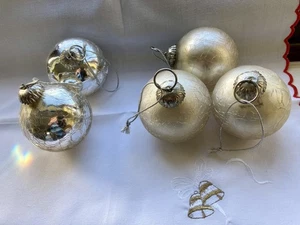 5 x Vintage Silber Crackle Glaskugeln - Christbaumhänger - Bild 1 von 5