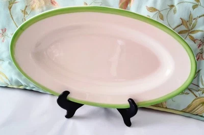 Homer Laughlin Oval Platter Green Rim 15" Vintage Y2K Minimalist Classic Hygge - Image 1 of 4