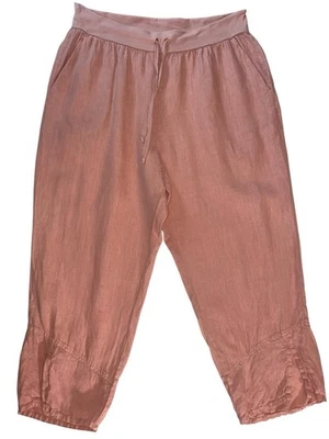 FLAX M Pink Barrel 100% Linen Pants Jogger 22 Inseam Coastal Resort Boho Cottage - Image 1 of 4