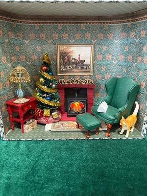 ÚNICO DIORAMA DE ESTUDIO DE NAVIDAD ARTESANAL con chimenea encendida escala 1:12 Foto 1 de 4