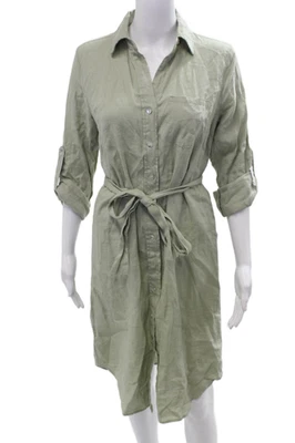 Vestido Camisa Mujer Magaschoni Verde Lino Manga 3/4 Rodilla Talla S Foto 1 de 4