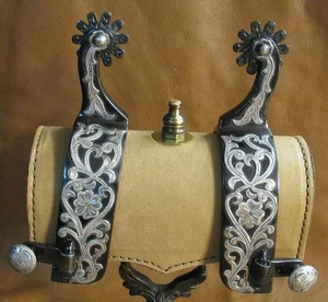 Silver Overlay Western Spurs Marked HILL - Picture 1 of 6