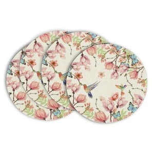Flowers Bird Butterfly Spring Round Placemats Set of 4, 15 Inch Summer Round - Picture 1 of 7