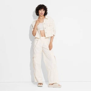 Women's Mid-Rise Wide Leg Pull-On Cargo Pants - Wild Fable - Picture 1 of 13