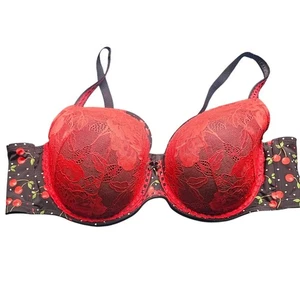 Camiseta Torrid Perfect Sujetador Ligeramente Forrado Rojo y Negro Encaje Estampado Cereza Talla 50B - Imagen 1 de 6