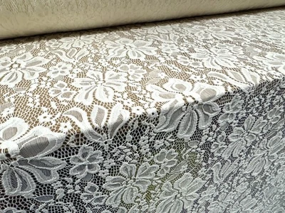 Soft Stretch Lace Fabric - Scalloped Selvedge, Per Metre - Floral - Cream - Image 1 of 4