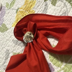 Vintage eagle head Bolo Scarf Tie With Red scarf faceted Ruby eyes - Picture 1 of 6