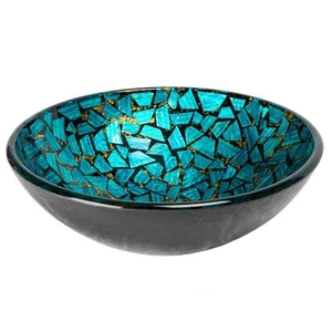 Mosaic Glass Round Vessel Sink in Blue and Gold - Picture 1 of 12