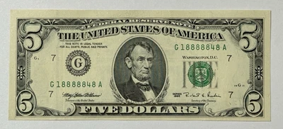 Series 1995 Old $5 Dollar Bill ~ CHICAGO ILLINOIS ~ Serial # G 18888848 A - Image 1 of 2