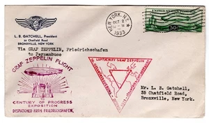 C18 Century of Progress 50c Zeppelin FDC 1933 NY - Pernambuco Gatchell AAMS - Picture 1 of 3