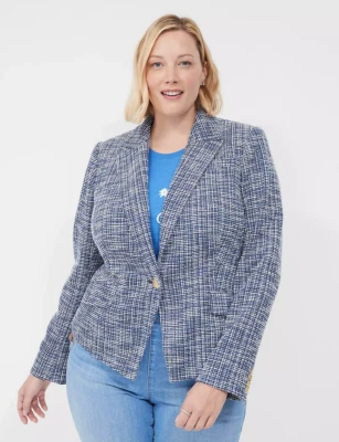 NUEVO BLAZER LANE BRYANT AZUL BLANCO TWEED ALTO-BAJO UN BOTÓN TALLA 20 Foto 1 de 3