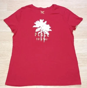Only One Place To Stay Palm Tree Red T Shirt Womens XL Holidays Tropical Xmas - Picture 1 of 5