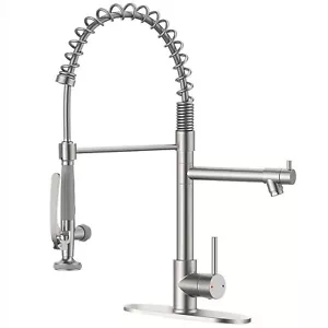 Brushed Nickel Commercial Single Handle Kitchen Sink Faucet with Pull Down Spray - Picture 1 of 6